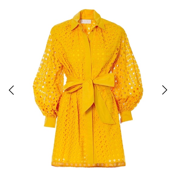 Aggi by Halewski Mona Sunflower Dress M Eyelet Lace Balloon Sleeve Shirt Dress - Picture 4 of 14